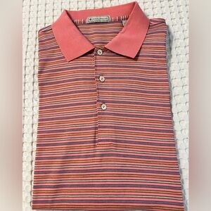 Peter Millar Mens Polo Striped Shirt Size Large 100% Cotton Preowned‎